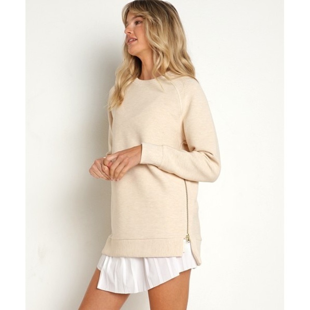 Varley Manning Ribbed Side Zip Sweatshirt Taupe Tan Medium Women Tunic Top